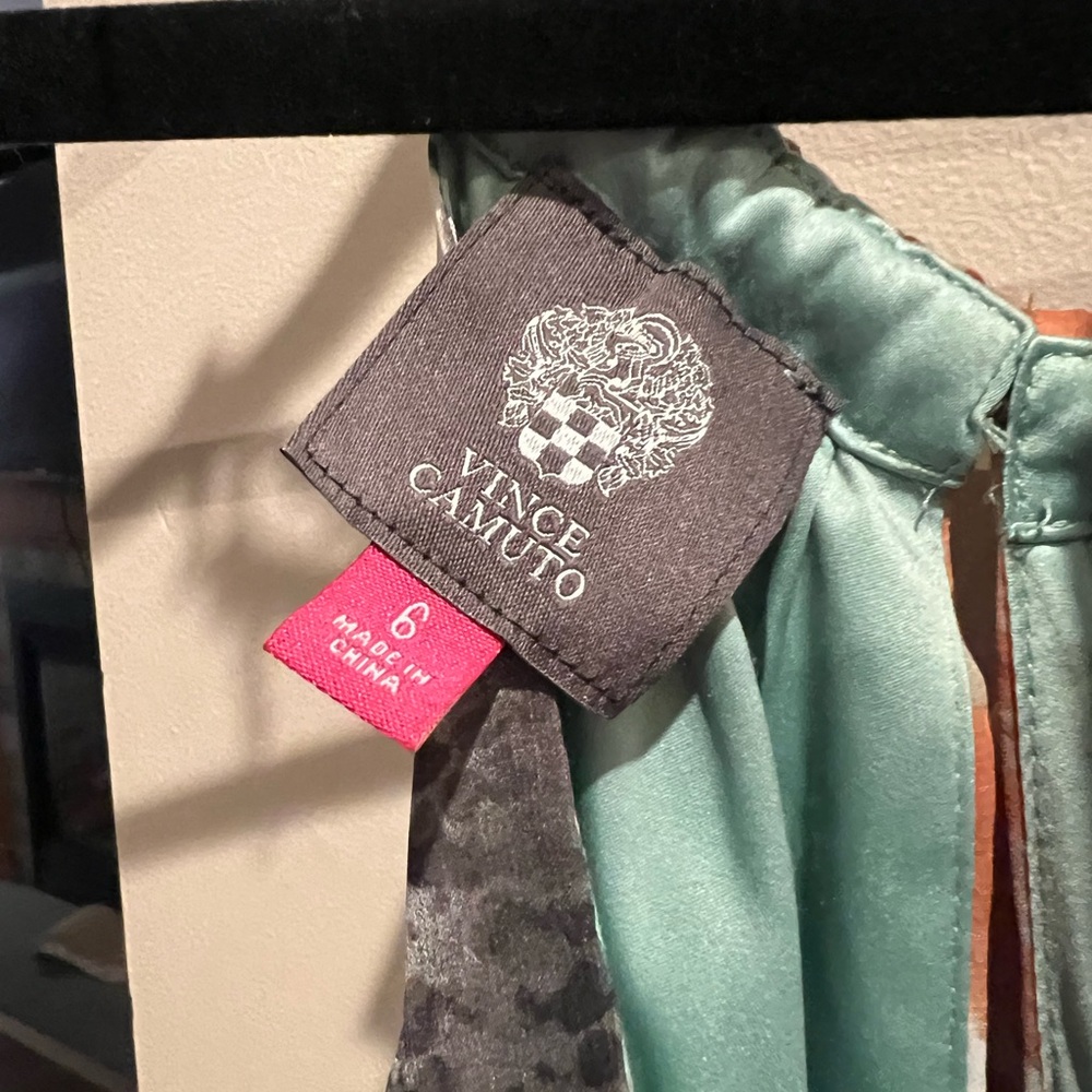 Vince Camuto Teal and Gray maxi Dress with rope collar